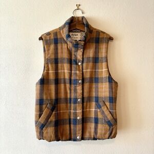 Dylan Los Angeles blue & brown plaid linen blend faux shearling lined vest